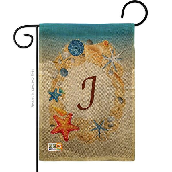 Gardencontrol 13 x 18.5 in. Summer J Initial Burlap Coastal Beach Impressions  Vertical Double Sided Garden Flag GA4178111